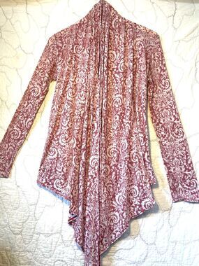 Beyond Vintage  Wrap/ Cardigan Pink White Shoulder Blouse Womens Size XS/SM